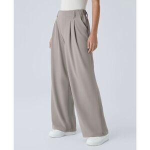 Halara Grey High Waisted Wide Leg Pleated Trousers Elastic Waist Size S Regular